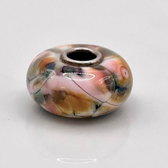 Summersday Artisan Trollbeads Style Trollstone Pale Pink Yellow GreenGray Mosaic - Picture 4 of 12